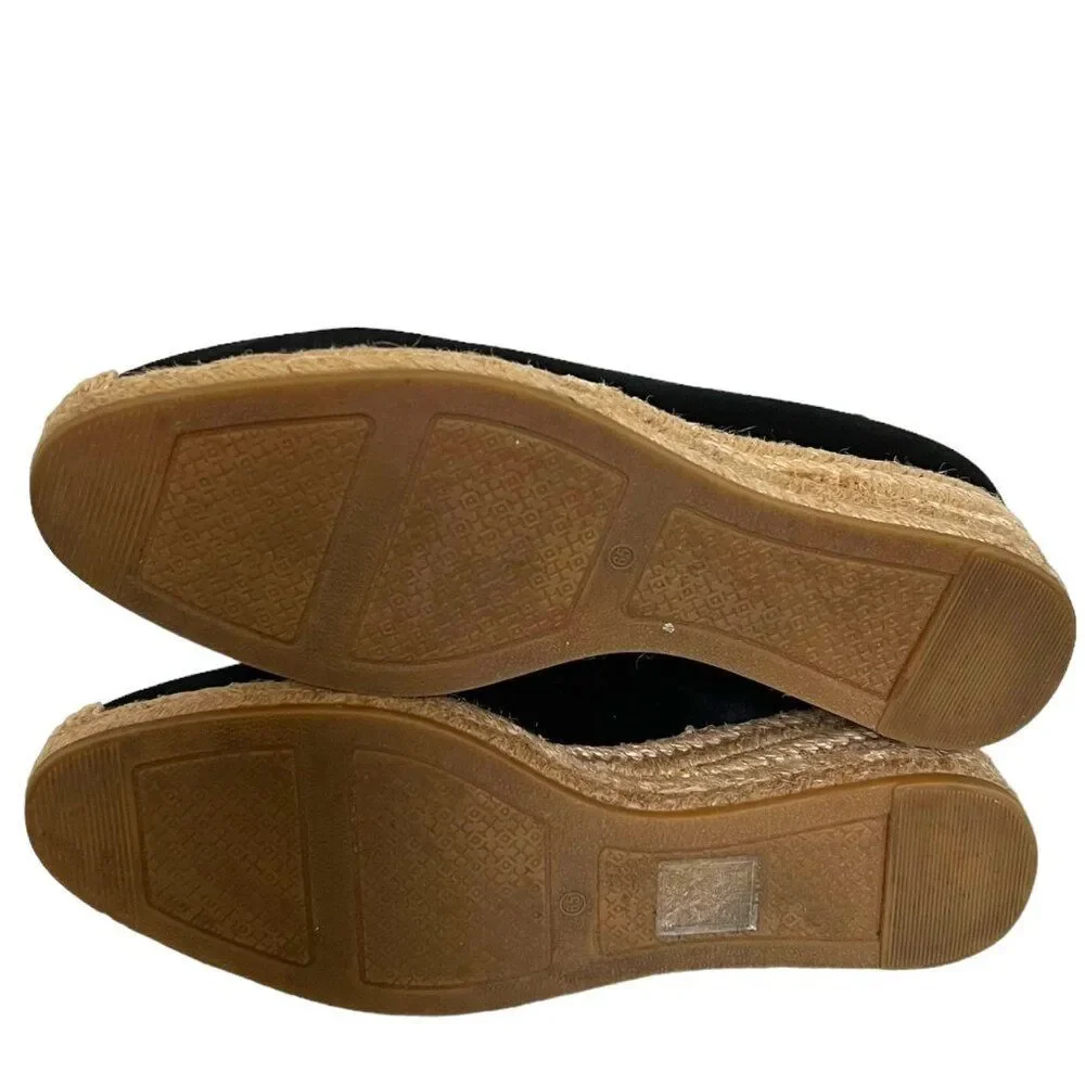 Tory Burch Heather Satin Wedge Espadrille In Black Size 6.5